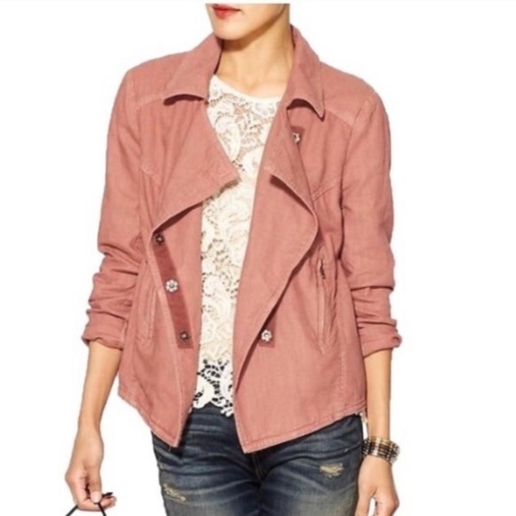 FREE PEOPLE LINEN ROSEWOOD LIGHT WEIGHT MOTO JACKET SIZE LARGE BOHO FESTIVAL - Picture 2 of 12